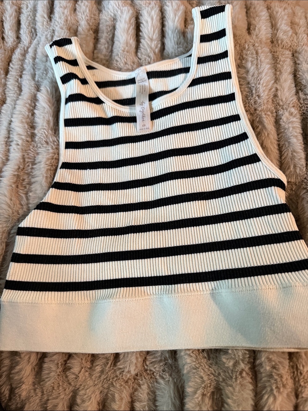 By Together Black & White Striped Ribbed Tank